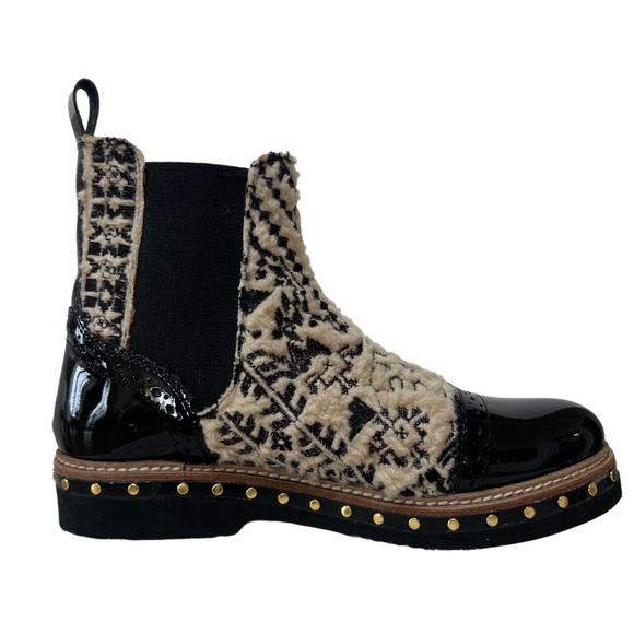 Free People Atlas Chelsea Boots - Cream Textile, Black Patent - Size EU 37 - Picture 4 of 10